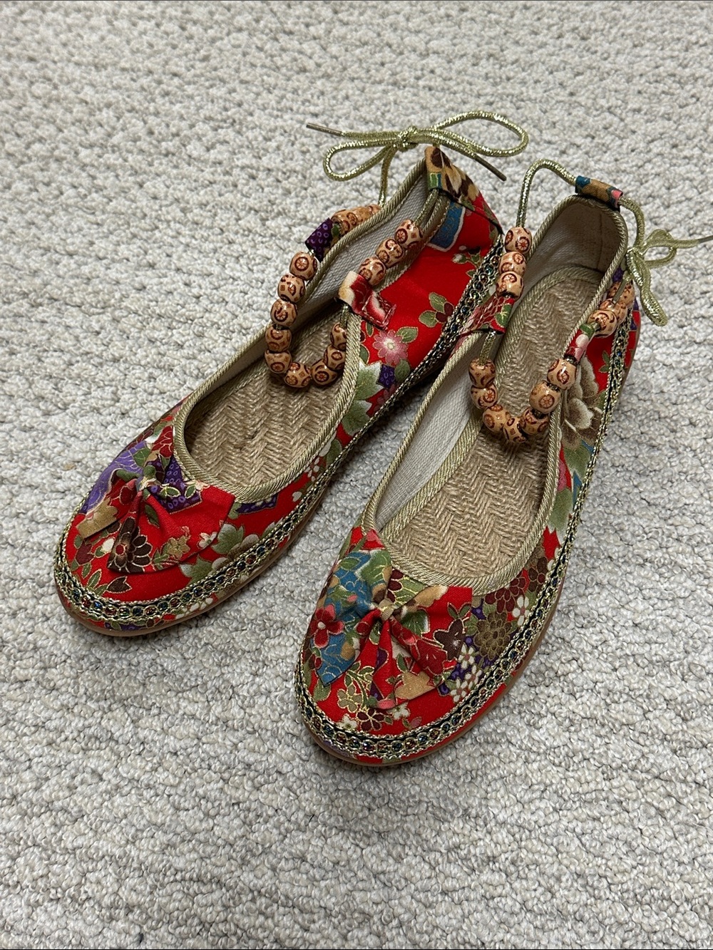 Floral Red Flats with Beaded Anklet